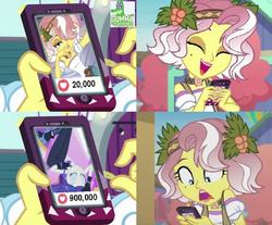 Size: 788x651 | Tagged: safe, edit, edited screencap, screencap, rarity, vignette valencia, equestria girls, equestria girls series, g4, rollercoaster of friendship, the other side, beauty mark, cellphone, female, flower, flower in hair, hashtag bangs, holly, meme, phone, smartphone