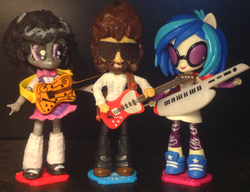Size: 2374x1821 | Tagged: safe, artist:grapefruitface1, dj pon-3, octavia melody, vinyl scratch, equestria girls, g4, my little pony equestria girls: rainbow rocks, accessory, action figure, bowtie, customized toy, doll, equestria girls minis, guitar, irl, jeff lynne, keytar, musical instrument, photo, shoes, sneakers, sunglasses, toy, trio