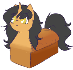 Size: 2737x2601 | Tagged: safe, artist:rivibaes, oc, oc only, oc:rivibaes, bread pony, food pony, original species, pony, unicorn, :<, bread, cheek fluff, cute, female, food, high res, mare, no pupils, ocbetes, ponified, simple background, solo, wat, white background, wide eyes