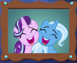Size: 1076x885 | Tagged: safe, artist:famousmari5, edit, edited screencap, screencap, starlight glimmer, trixie, pony, unicorn, father knows beast, g4, road to friendship, bust, cropped, cute, diatrixes, duo, eyes closed, female, glimmerbetes, hug, mare, portrait, simple background, transparent background, vector, we're friendship bound
