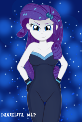 Size: 1024x1528 | Tagged: safe, artist:danielitamlp, rarity, equestria girls, equestria girls series, g4, the other side, clothes, female, hand on hip, looking at you, smiling, smirk, solo, unitard