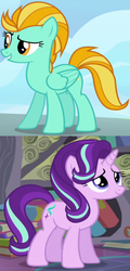Size: 426x890 | Tagged: safe, edit, edited screencap, screencap, lightning dust, starlight glimmer, pegasus, pony, unicorn, g4, the crystalling, wonderbolts academy, book, cropped, duo, female, mare