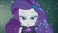 Size: 1280x720 | Tagged: safe, edit, edited screencap, screencap, rarity, equestria girls, equestria girls series, g4, the other side, animated, bare shoulders, beautiful, bedroom eyes, blowing, dust, fabulous, female, gem, lidded eyes, music, music video, solo, sound, sparkles, webm