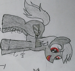 Size: 2219x2105 | Tagged: safe, artist:twinblade edge, oc, oc only, oc:twinblade edge, pony, high res, rotor blade, sideways image, smiling, solo, traditional art