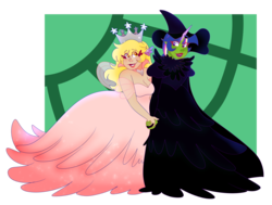 Size: 1280x970 | Tagged: safe, artist:cubbybatdoodles, derpy hooves, twilight sparkle, human, g4, female, glinda the good witch, horn, horned humanization, humanized, lesbian, ship:twerpy, shipping, simple background, the wizard of oz, transparent background, wicked witch of the west