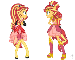Size: 1600x1278 | Tagged: safe, artist:ilaria122, part of a set, sunset shimmer, equestria girls, equestria girls specials, g4, my little pony equestria girls: better together, my little pony equestria girls: forgotten friendship, my little pony equestria girls: rollercoaster of friendship, alternate hairstyle, alternate universe, boots, clothes, comparison, duality, evening gloves, geode of empathy, gloves, guardian, guardians of harmony, high heel boots, jewelry, long gloves, ponied up, self paradox, shoes, simple background, spiked headband, super ponied up, tiara, transparent background, vector