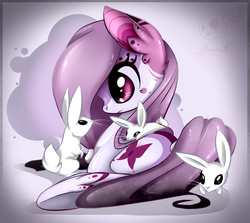 Size: 1210x1080 | Tagged: safe, artist:bloody-pink, oc, oc only, oc:kamely, earth pony, pony, rabbit, female, mare, prone, rabbnit, solo