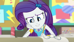 Size: 1280x720 | Tagged: safe, screencap, rarity, equestria girls, g4, my little pony equestria girls: better together, the other side, cute, female, geode of shielding, pencil, pincushion, raribetes, solo