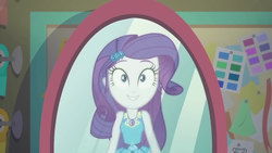 Size: 1280x720 | Tagged: safe, screencap, rarity, equestria girls, g4, my little pony equestria girls: better together, the other side, cute, female, geode of shielding, mirror, raribetes, solo