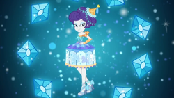 Size: 1280x720 | Tagged: safe, screencap, rarity, equestria girls, equestria girls series, the other side, carousel dress, clothes, diamond, dress, female, hand on hip, high heels, legs, lidded eyes, looking at you, open-toed shoes, sandals, shoes, smiling, solo