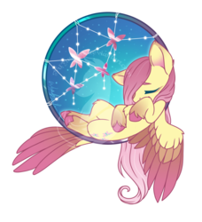 Size: 750x822 | Tagged: safe, artist:fuyusfox, fluttershy, alicorn, butterfly, pegasus, pony, g4, cute, dreamcatcher, female, mare, night, shyabetes, simple background, sleeping, solo, stars, tail feathers, transparent background, unshorn fetlocks, watermark
