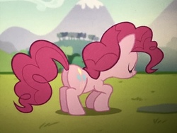 Size: 4032x3024 | Tagged: safe, screencap, pinkie pie, earth pony, pony, g4, the mane attraction, butt, cropped, female, mare, plot, smiling, solo