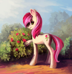 Size: 2000x2052 | Tagged: safe, alternate version, artist:dearmary, roseluck, earth pony, pony, g4, beautiful, commissioner:doom9454, cute, female, flower, high res, looking at you, mare, rosabetes, rose, smiling, solo