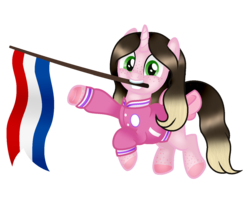 Size: 1409x1110 | Tagged: safe, artist:cindystarlight, oc, oc only, oc:cindy, pony, unicorn, bow, female, flag, mare, mouth hold, netherlands, simple background, solo, tail bow, transparent background