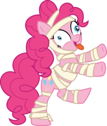 Size: 3000x3543 | Tagged: safe, artist:cloudy glow, artist:yanoda, pinkie pie, earth pony, pony, g4, .ai available, clothes, costume, cute, female, halloween, halloween costume, high res, holiday, mare, mummy, mummy costume, open mouth, simple background, solo, tongue out, transparent background, vector