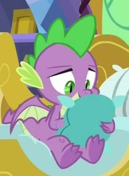 Size: 410x557 | Tagged: safe, screencap, spike, dragon, father knows beast, g4, claws, cropped, male, pillow, winged spike, wings