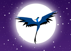Size: 887x640 | Tagged: safe, artist:xbluexmoonx, bird, night phoenix, phoenix, ambiguous gender, full moon, moon, night, solo, spread wings, stars, wings
