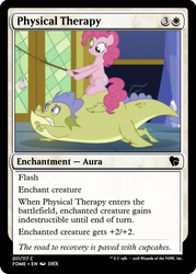 Size: 375x523 | Tagged: safe, edit, pinkie pie, sludge (g4), dragon, earth pony, pony, father knows beast, g4, carrot on a stick, ccg, cupcake, duo, female, food, magic the gathering, male, mare, pinkie pie riding sludge, ponies riding dragons, riding, trading card, trading card edit, twilight's castle