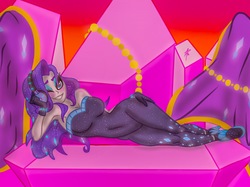 Size: 2592x1936 | Tagged: safe, alternate version, rarity, human, equestria girls, g4, aesthetics, armpits, breasts, cleavage, clothes, doll, female, hair over one eye, headphones, humanized, looking at you, lying down, one eye closed, solo, tight clothing, toy, wink