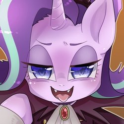 Size: 551x552 | Tagged: safe, artist:bbtasu, starlight glimmer, pony, unicorn, vampire, g4, cute, cute little fangs, fangs, female, mare, solo