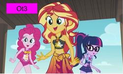 Size: 867x524 | Tagged: safe, edit, edited screencap, screencap, pinkie pie, sci-twi, sunset shimmer, twilight sparkle, equestria girls, equestria girls series, g4, bracelet, clothes, female, geode of empathy, geode of sugar bombs, geode of telekinesis, jewelry, lesbian, necklace, ot3, polyamory, ponytail, ship:sci-twinkie, ship:sci-twishimmer, ship:sunsetpie, ship:sunsetsparkle, ship:twinkie, shipping, sunlightpie, swimsuit, wristband
