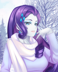 Size: 1800x2224 | Tagged: safe, artist:gyuumu, rarity, equestria girls, g4, clothes, female, looking at you, purple, scarf, snow, solo, white, winter