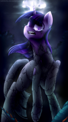 Size: 960x1728 | Tagged: safe, artist:jadekettu, twilight sparkle, cockatrice, pony, unicorn, g4, stare master, crying, female, full moon, moon, open mouth, petrification, resist, solo, stone, this will not end well, unicorn twilight