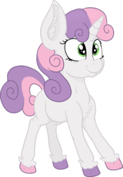 Size: 1019x1458 | Tagged: safe, artist:paskanaakka, derpibooru exclusive, sweetie belle, pony, unicorn, g4, blank flank, chest fluff, colored hooves, ear fluff, female, filly, simple background, smiling, solo, transparent background, unshorn fetlocks