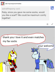 Size: 822x1067 | Tagged: safe, artist:ask-luciavampire, oc, bat pony, tumblr:ask-mycrazyroomates, ask, clothes, scarf, tumblr