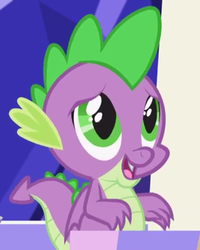 Size: 576x720 | Tagged: safe, screencap, spike, dragon, father knows beast, g4, baby, baby dragon, big eyes, chair, claws, cropped, cute, fangs, folded wings, green eyes, looking up, male, open mouth, puppy dog eyes, smiling, solo, spikabetes, throne room, twilight's castle, winged spike, wings