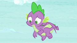 Size: 1280x720 | Tagged: safe, screencap, spike, dragon, father knows beast, g4, flying, male, solo, winged spike, wings