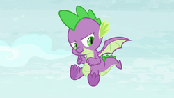 Size: 1280x720 | Tagged: safe, screencap, spike, dragon, father knows beast, g4, claws, flying, male, solo, winged spike, wings