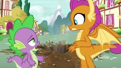 Size: 1920x1080 | Tagged: safe, screencap, smolder, spike, dragon, father knows beast, g4, crater, winged spike, wings