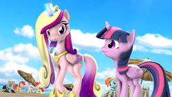 Size: 3840x2160 | Tagged: safe, artist:apexpredator923, apple bloom, princess cadance, rainbow dash, scootaloo, sweetie belle, twilight sparkle, alicorn, pony, g4, 3d, cutie mark crusaders, food, goggles, high res, magic, popsicle, sisters-in-law, source filmmaker, twilight sparkle (alicorn)