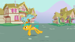 Size: 1440x806 | Tagged: safe, screencap, snails, snips, pony, unicorn, g4, magic duel, colt, conjoined by horn, duo, foal, horn, male, ponyville, running