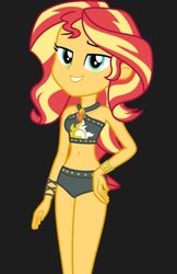 Size: 2048x3164 | Tagged: safe, sunset shimmer, equestria girls, g4, my little pony equestria girls: better together, belly button, bikini, bracelet, clothes, geode of empathy, hand on hip, high res, hips, jewelry, lidded eyes, magical geodes, necklace, swimsuit, wristband