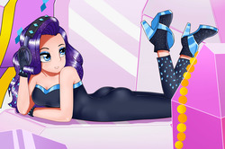 Size: 1968x1304 | Tagged: safe, artist:focusb, rarity, human, equestria girls, g4, my little pony equestria girls: better together, the other side, ass, bare shoulders, breasts, butt, cleavage, clothes, fabulous, female, gloves, headphones, high heels, human coloration, humanized, rearity, scene interpretation, sexy, shoes, sleeveless, solo, strapless, stupid sexy rarity