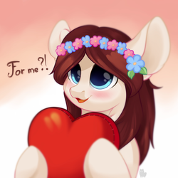 Size: 5000x5000 | Tagged: safe, artist:alphadesu, oc, oc only, oc:tulip (pandorasia), pony, absurd resolution, blushing, cute, female, floral head wreath, flower, flower in hair, heart, mare, solo, ych result