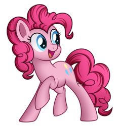 Size: 3360x3632 | Tagged: safe, artist:mirrorcrescent, pinkie pie, earth pony, pony, g4, cute, diapinkes, female, high res, mare, open mouth, raised hoof, simple background, smiling, solo, transparent background