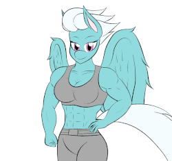 Size: 950x894 | Tagged: safe, artist:calm wind, artist:matchstickman, fleetfoot, anthro, g4, 1000 years in photoshop, abs, animated, armpits, biceps, breasts, cleavage, clothes, female, fleetflex, flexing, frame by frame, midriff, muscles, one eye closed, sports bra, wink, workout outfit
