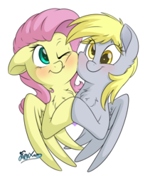 Size: 1600x1900 | Tagged: safe, artist:fluffyxai, derpy hooves, fluttershy, pegasus, pony, g4, blushing, bust, cheek squish, cheek to cheek, chest fluff, cute, derpabetes, derpyshy, female, holding hooves, lesbian, rubbing cheeks, shipping, shyabetes, simple background, smiling, spread wings, squishy cheeks, transparent background, wings