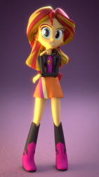 Size: 1080x1920 | Tagged: safe, artist:creatorofpony, artist:deeplove108, sunset shimmer, equestria girls, g4, 3d, blender, boots, clothes, female, jacket, leather, leather jacket, shoes, skirt, solo