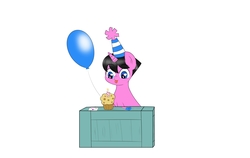 Size: 7000x4432 | Tagged: safe, artist:prince_skylight, oc, oc only, oc:skylight sparkle, pony, unicorn, :p, absurd resolution, balloon, birthday candle, candle, cupcake, food, hat, party hat, solo, tongue out