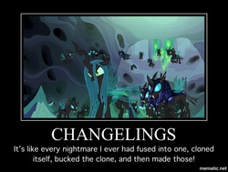 Size: 1000x755 | Tagged: safe, edit, edited screencap, screencap, queen chrysalis, changeling, changeling queen, g4, to where and back again, cell jr., changeling armor, changeling guard, changeling hive, demotivational poster, dragon ball, dragonball z abridged, female, meme, team four star, vegeta