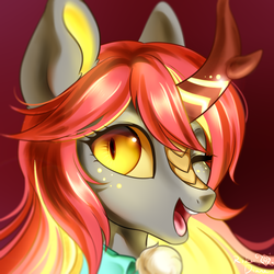 Size: 1024x1024 | Tagged: safe, artist:rikadiane, oc, oc only, kirin, bust, female, mare, one eye closed, portrait, solo, wink