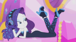 Size: 1200x675 | Tagged: safe, screencap, rarity, equestria girls, equestria girls series, g4, the other side, animated, ankle boots, bare shoulders, beautiful, boots, clothes, fabulous, female, gem, gloves, headphones, high heel boots, high heels, lidded eyes, sexy, shoes, sleeveless, solo, strapless
