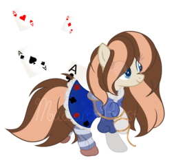 Size: 4443x4208 | Tagged: safe, artist:macaroonburst, oc, oc only, oc:macaroon burst, earth pony, pony, absurd resolution, alice in wonderland, card, clothes, dress, female, mare, simple background, solo, transparent background