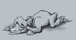 Size: 950x496 | Tagged: safe, artist:spainfischer, big macintosh, earth pony, pony, g4, bags under eyes, exhausted, inktober, lying down, tired, tongue out