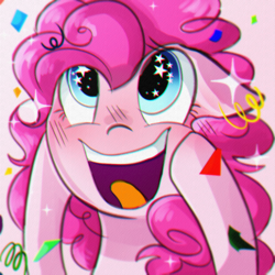 Size: 1000x1000 | Tagged: safe, artist:yellowalpaca0726, pinkie pie, earth pony, pony, g4, bust, confetti, excited, female, mare, smiling, solo, starry eyes, wingding eyes