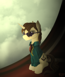 Size: 1901x2249 | Tagged: safe, artist:pedrohander, oc, oc only, oc:gray compass, pony, unicorn, clothes, solo, sunglasses